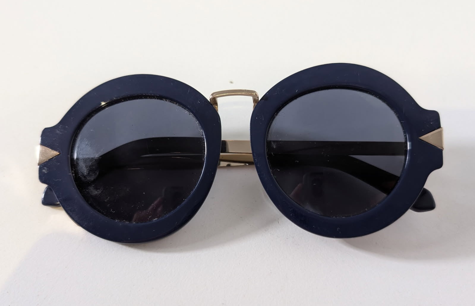Karen Walker Sunglasses - Navy Round Frame With Gold Tone Accents - Image 5