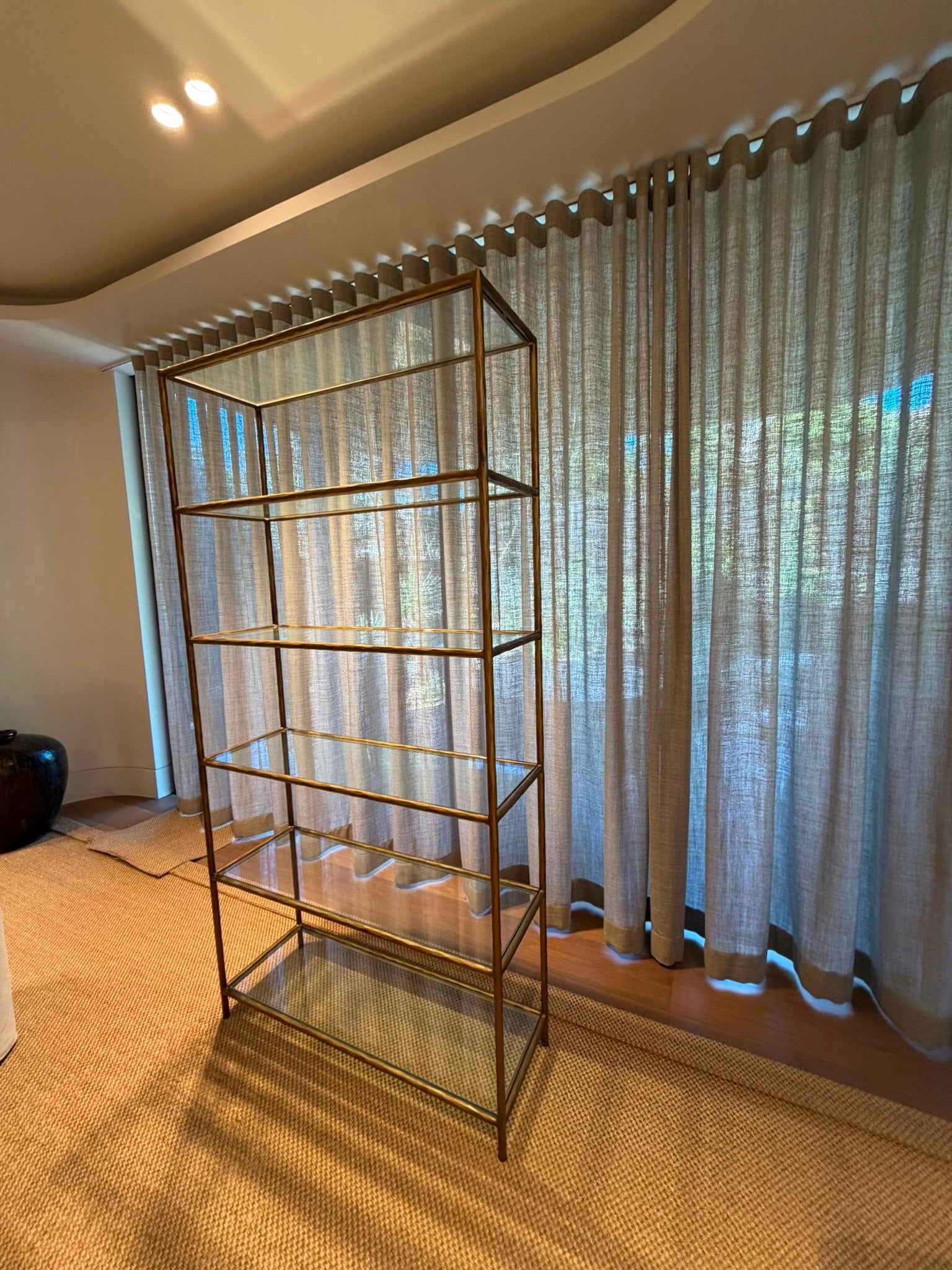 Restoration Hardware Gold Metal & Fluted Glass Etagere Bookshelf - Image 5