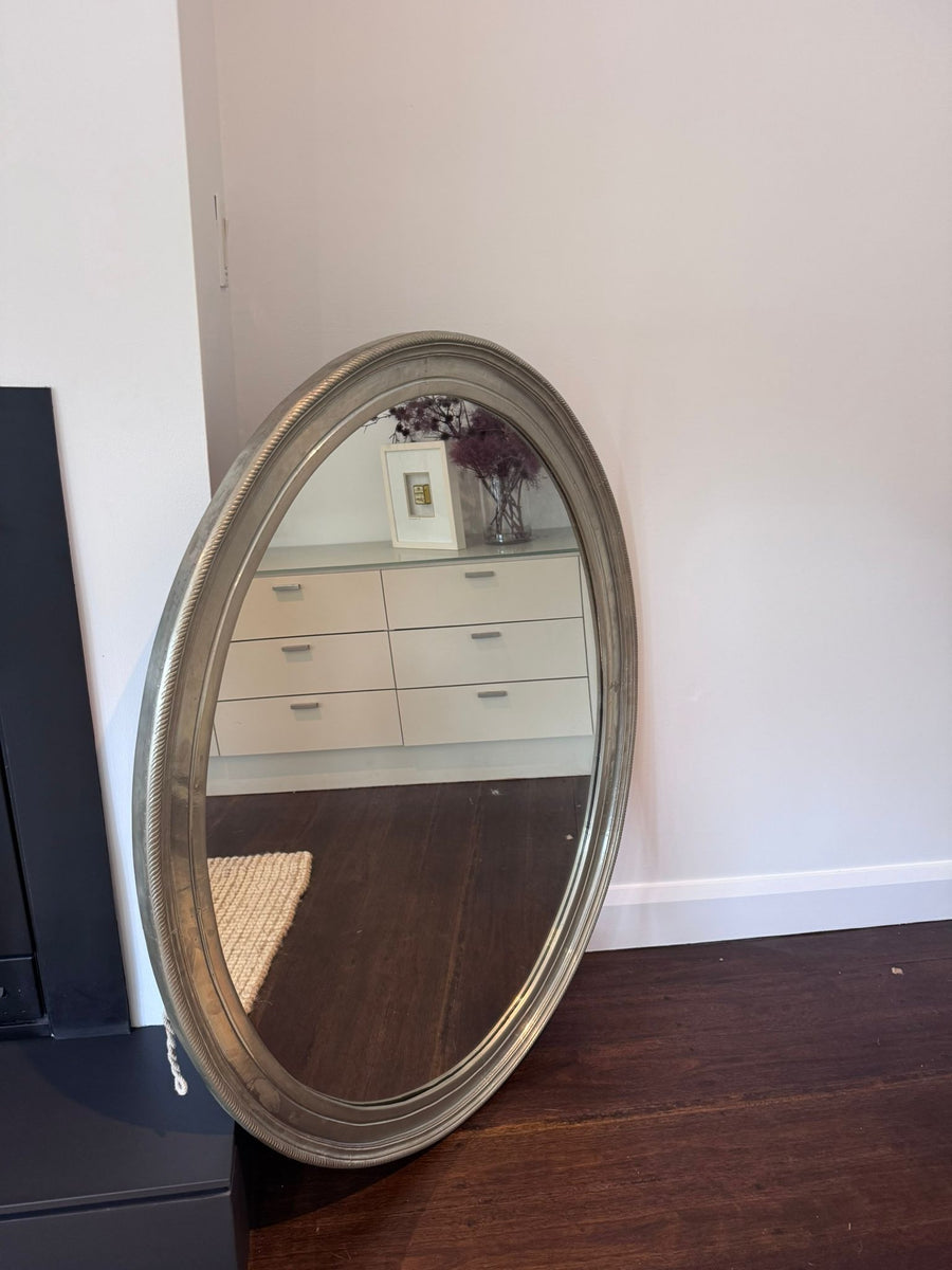 Coco Republic Oval Wall Mirror - Aged Silver Beaded Frame - Image 6