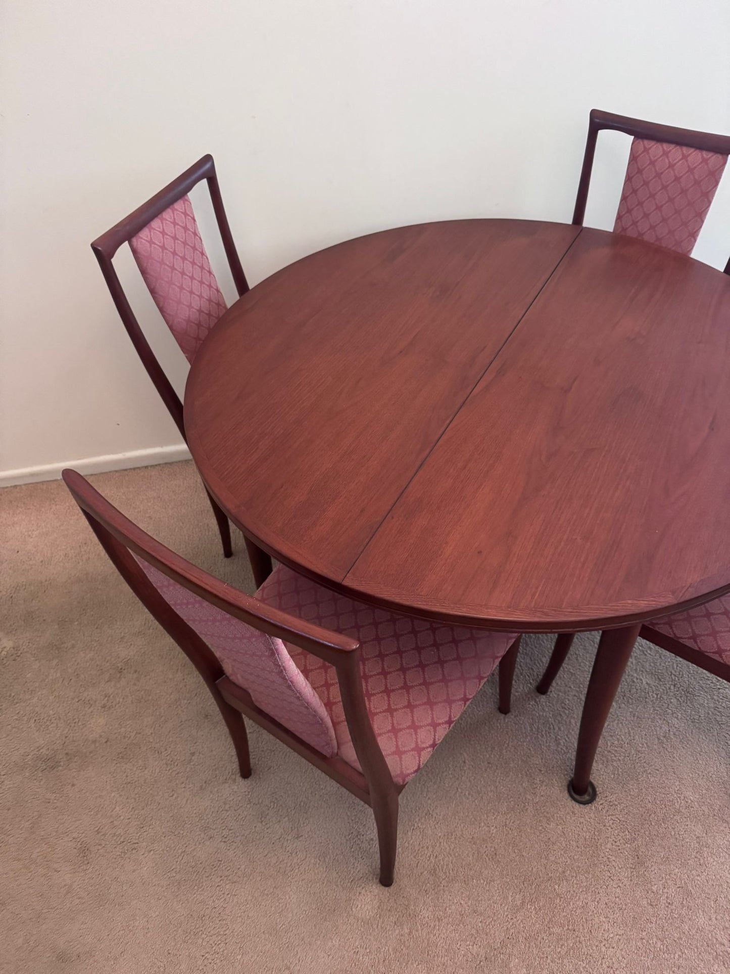 Mid-Century Modern Round Dining Table and Four Chairs Set - Walnut Finish - Image 5