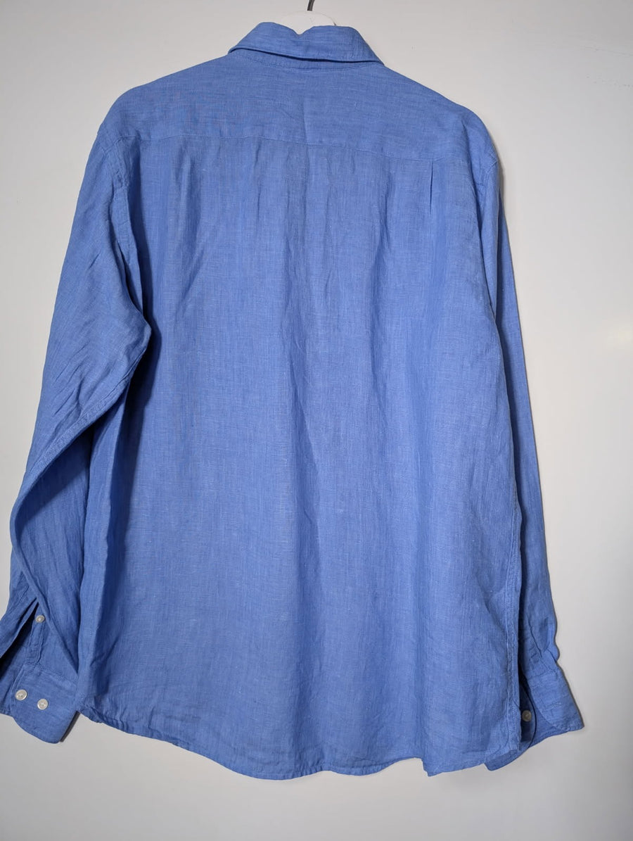 Gazman Men's Long Sleeve Button Down Shirt Blue Linen Medium - Image 5