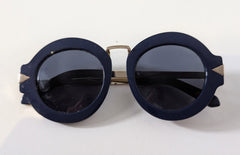 Karen Walker Sunglasses - Navy Round Frame With Gold Tone Accents - Image 5