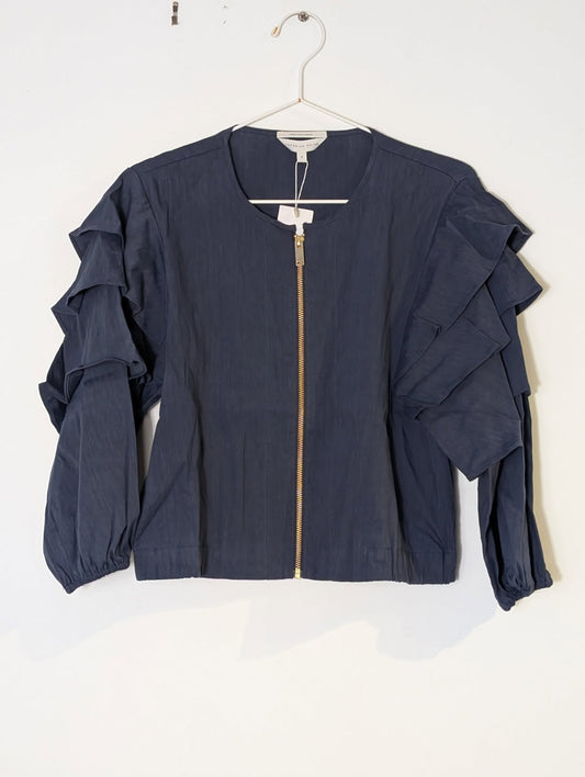 Veronika Maine Navy Blue Ruffle Zip-Up Jacket - Women's Size 8 - Image 1