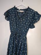 Hannah Floral Midi Dress Teal Ruffle Sleeve Size 1 - Image 2