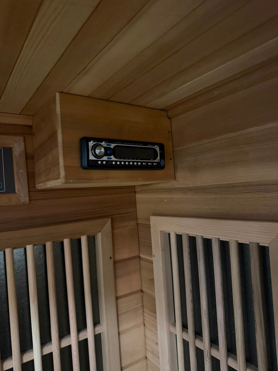 Corner Infrared Sauna Room with Digital Monitor and Audio System - Image 5