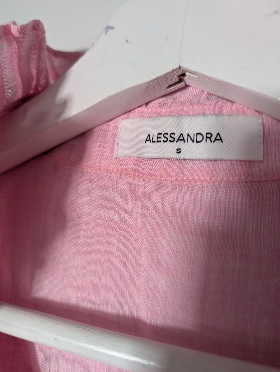Alessandra Linen Ruffle Detail Blouse Pink Size S - Image 5