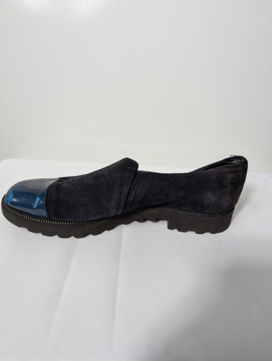 Carucci Roma Suede and Patent Leather Cap-Toe Loafers Black Blue EU 38 - Image 5