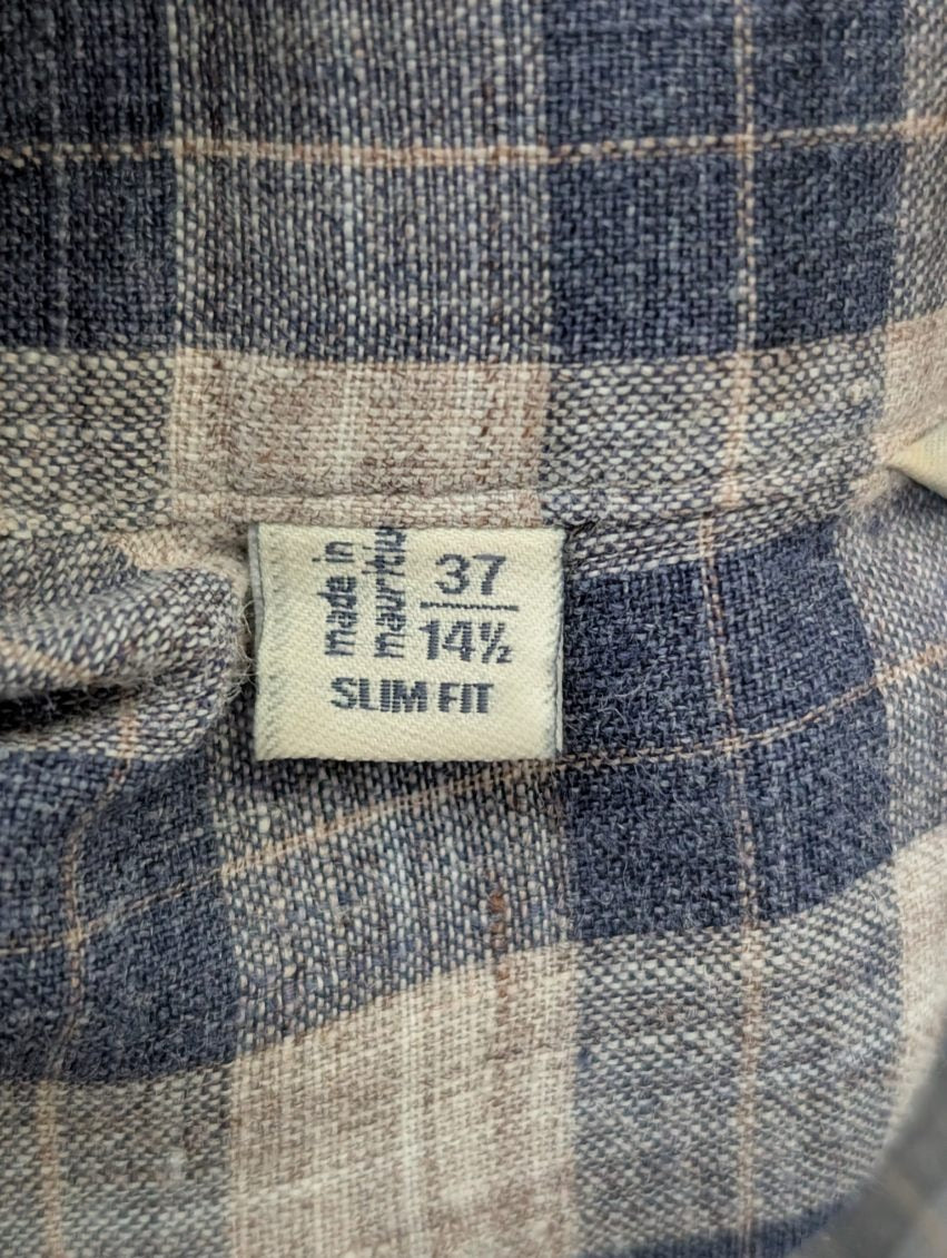 Suitsupply Men's Blue and White Check Pure Linen Shirt Size 37 / 14.5 - Image 4
