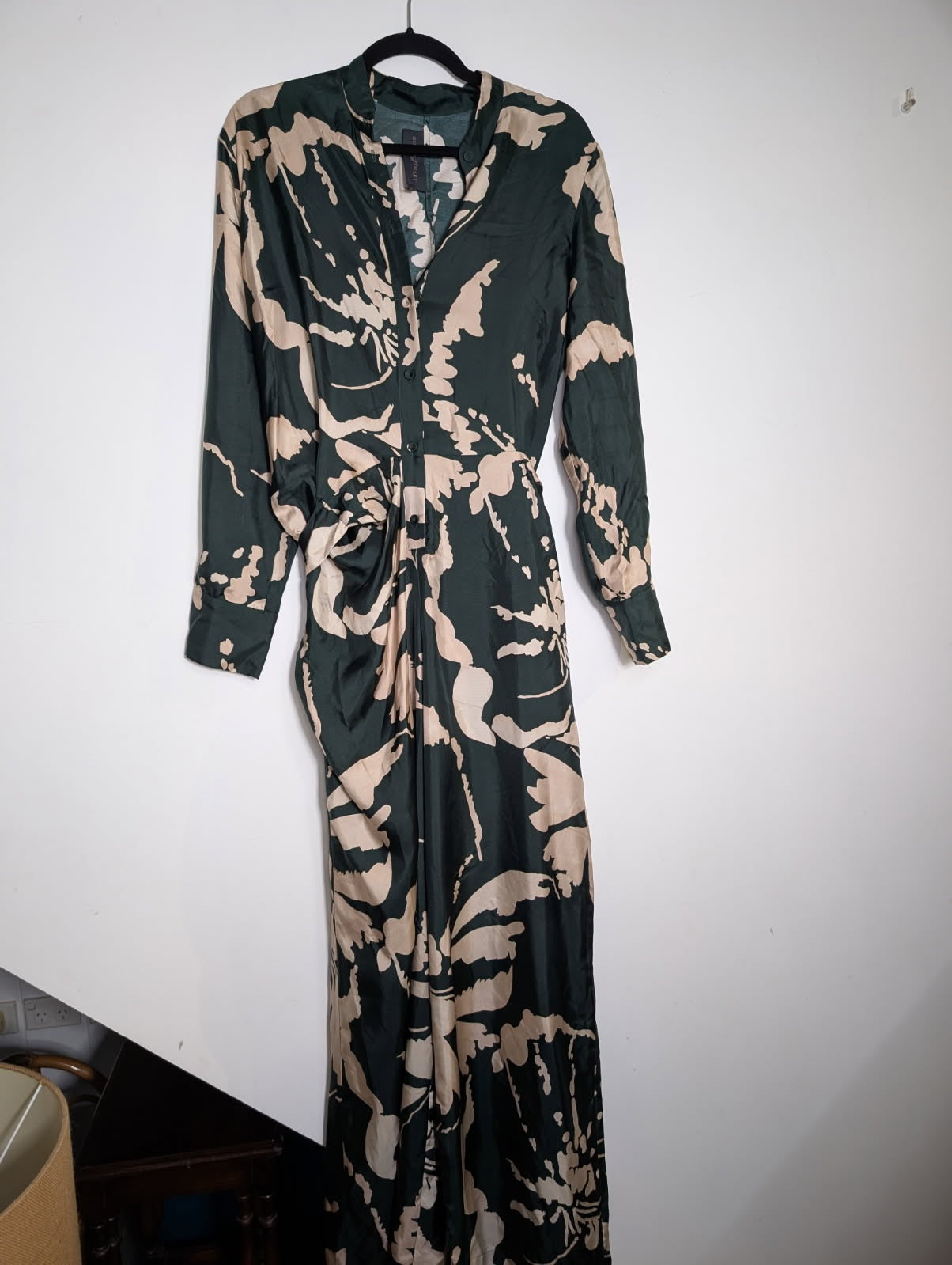 Ginger & Smart Silk Dress - Green & Beige Abstract Print Size 8 - Image 1