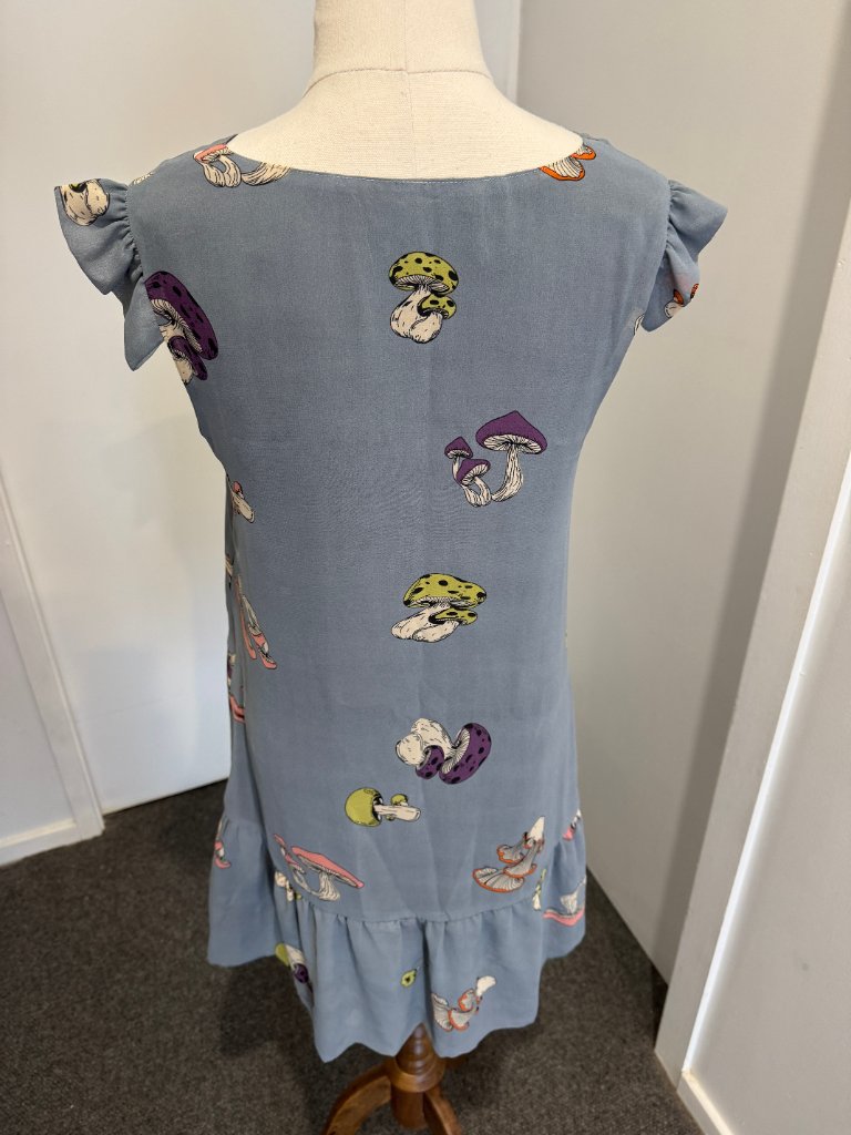 Chim Yen Junk Stuff Mushroom Print Silk Shift Dress - Grey Size M - Image 5