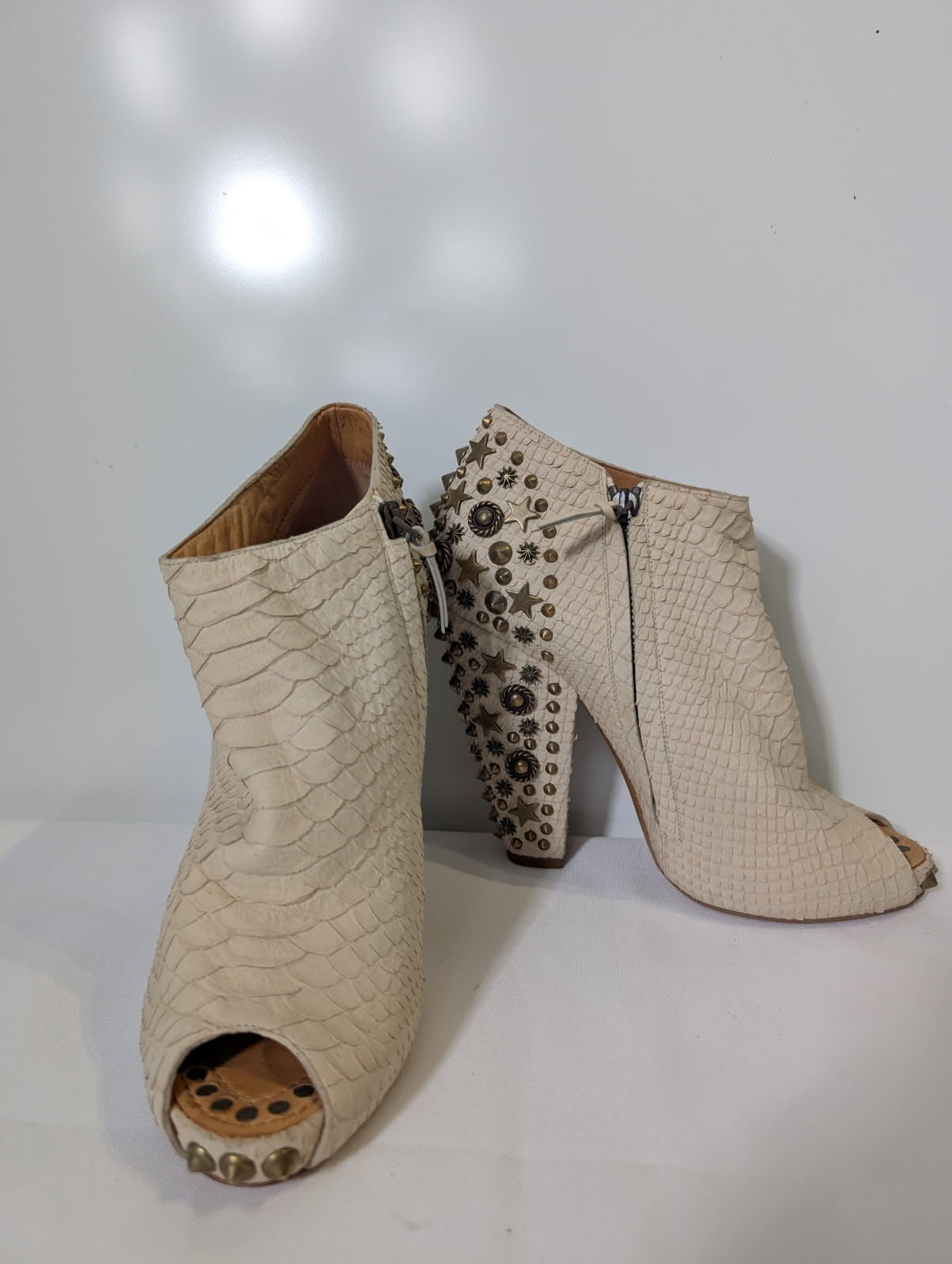 Givenchy Studded Peep Toe Booties - Off-White Leather - Image 5
