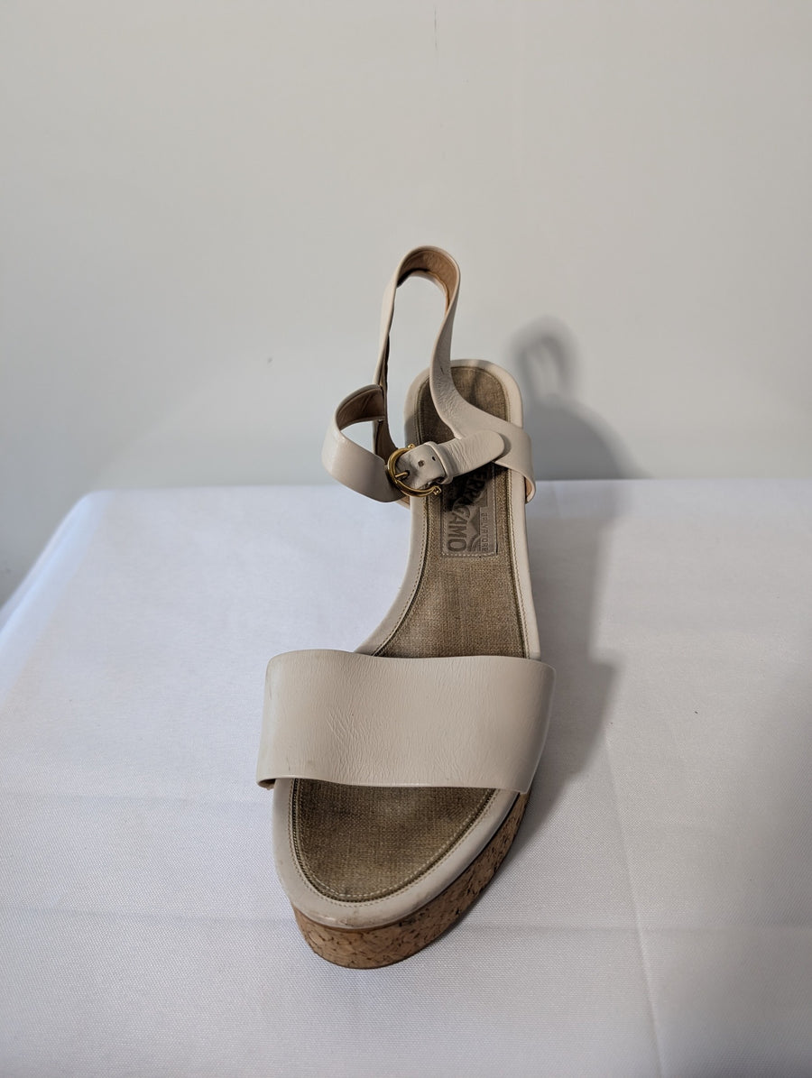 Salvatore Ferragamo Cork Wedge Sandals Cream Leather - Image 5