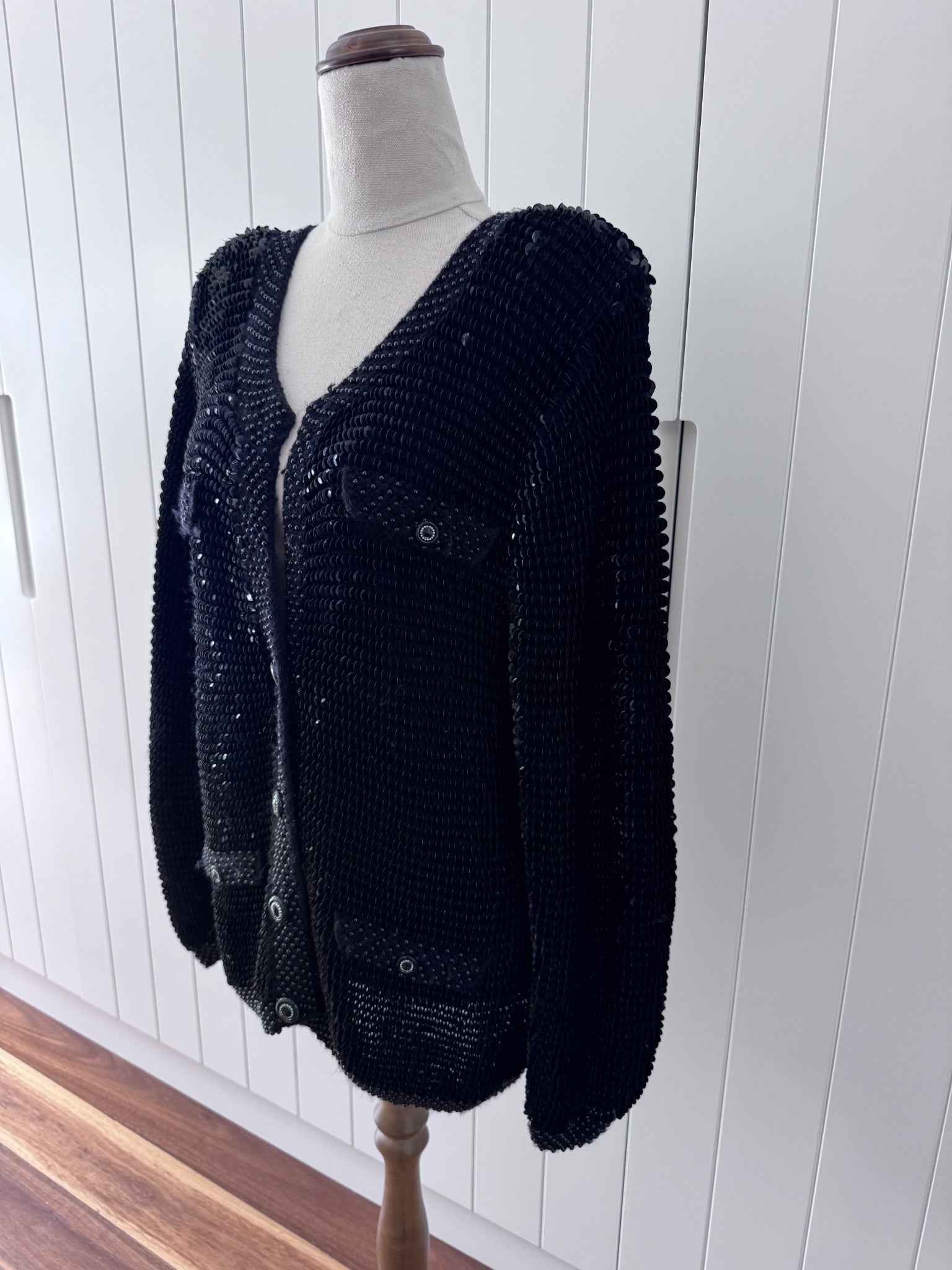 Champaign Vintage Black Sequin Cardigan Jacket - Embellished Knit - Image 5