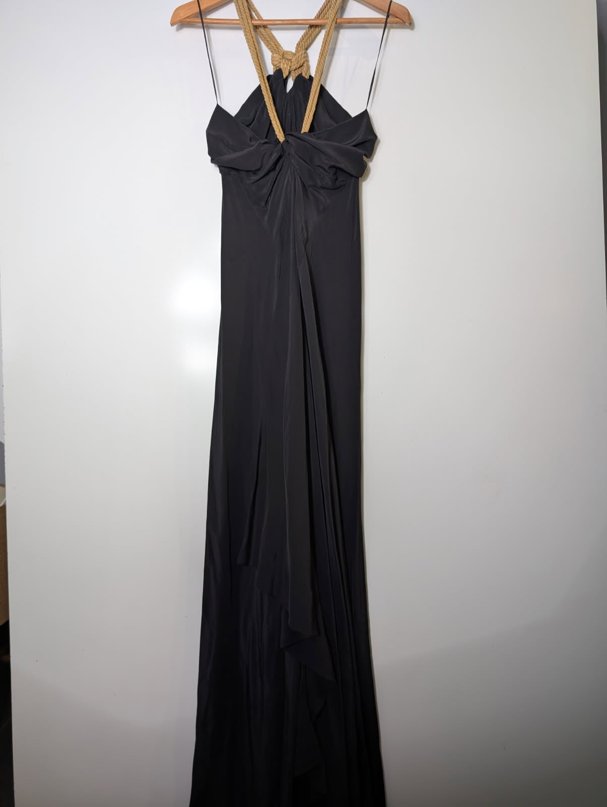 Arthur Galan AG Black Silk Evening Gown - Rope Detail Halter Neck - Image 5