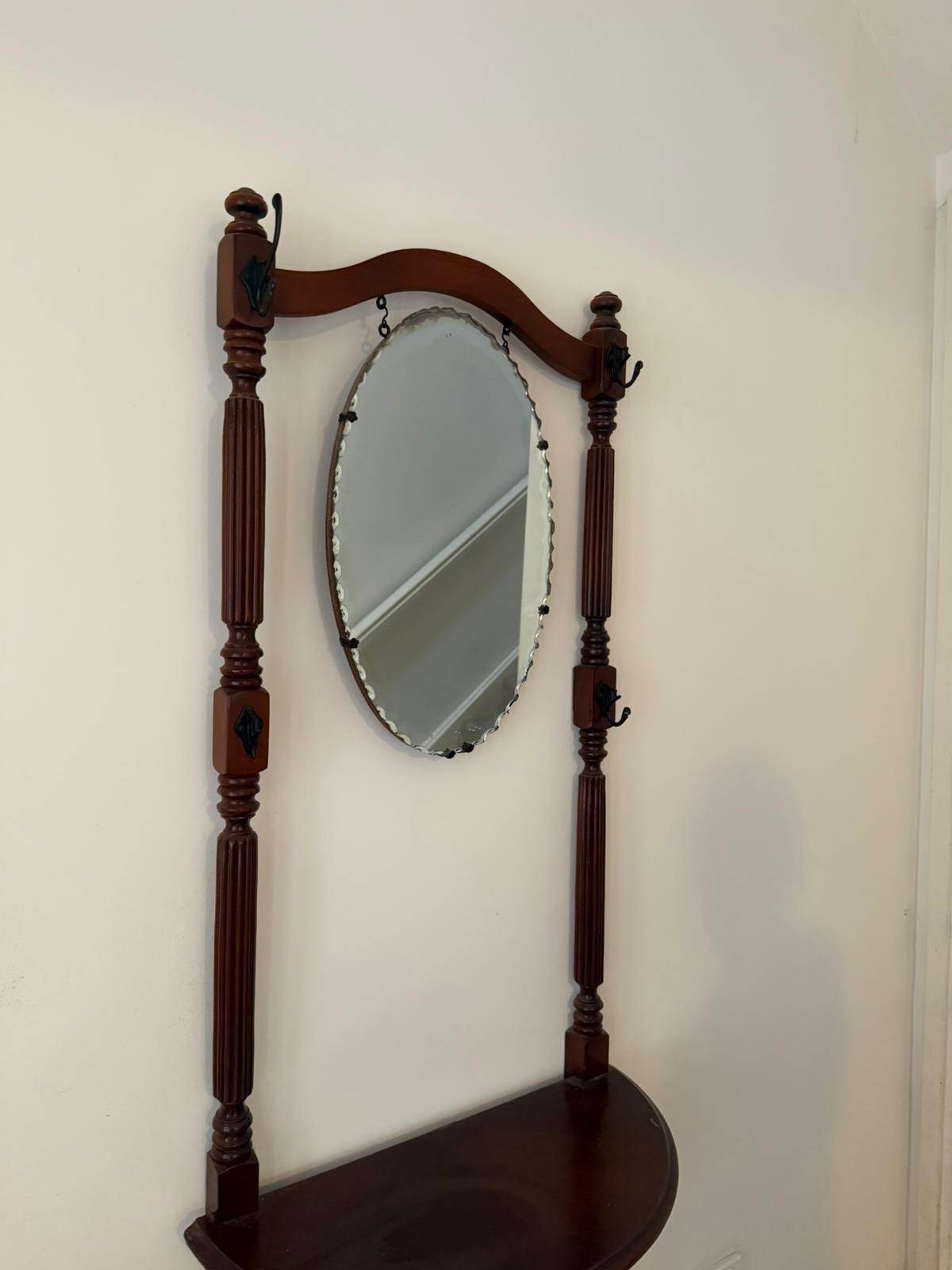 Vintage Victorian Style Wooden Hall Stand with Bevelled Mirror and Coat Hooks - Image 7
