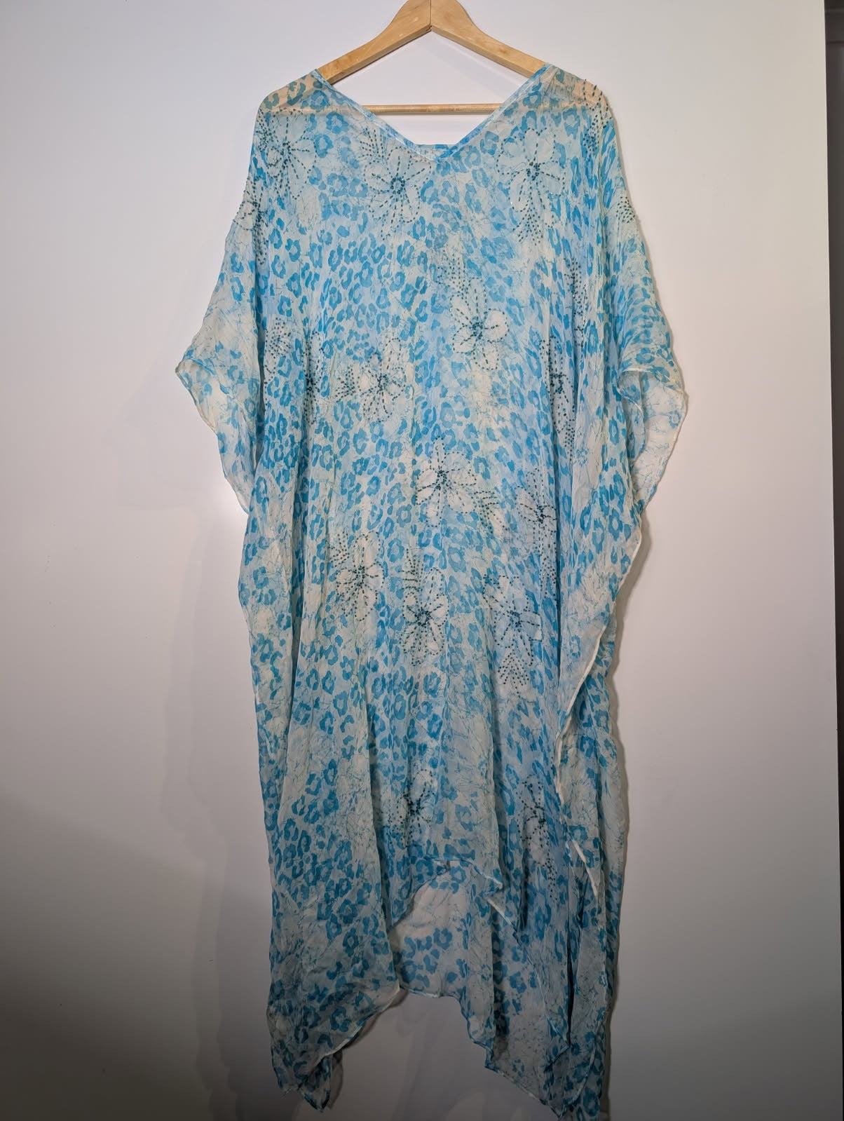Camilla Silk Kaftan - Blue & White Animal Print Embellished Cover-Up - Image 5