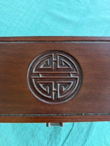 Vintage Chinese Rosewood Jewelry Box Shou Symbol Brass Hardware - Image 5