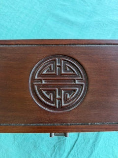 Vintage Chinese Rosewood Jewelry Box Shou Symbol Brass Hardware - Image 5