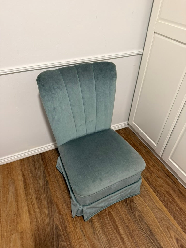 Art Deco Style Channel Tufted Velvet Slipper Chair Sage Green - Image 5