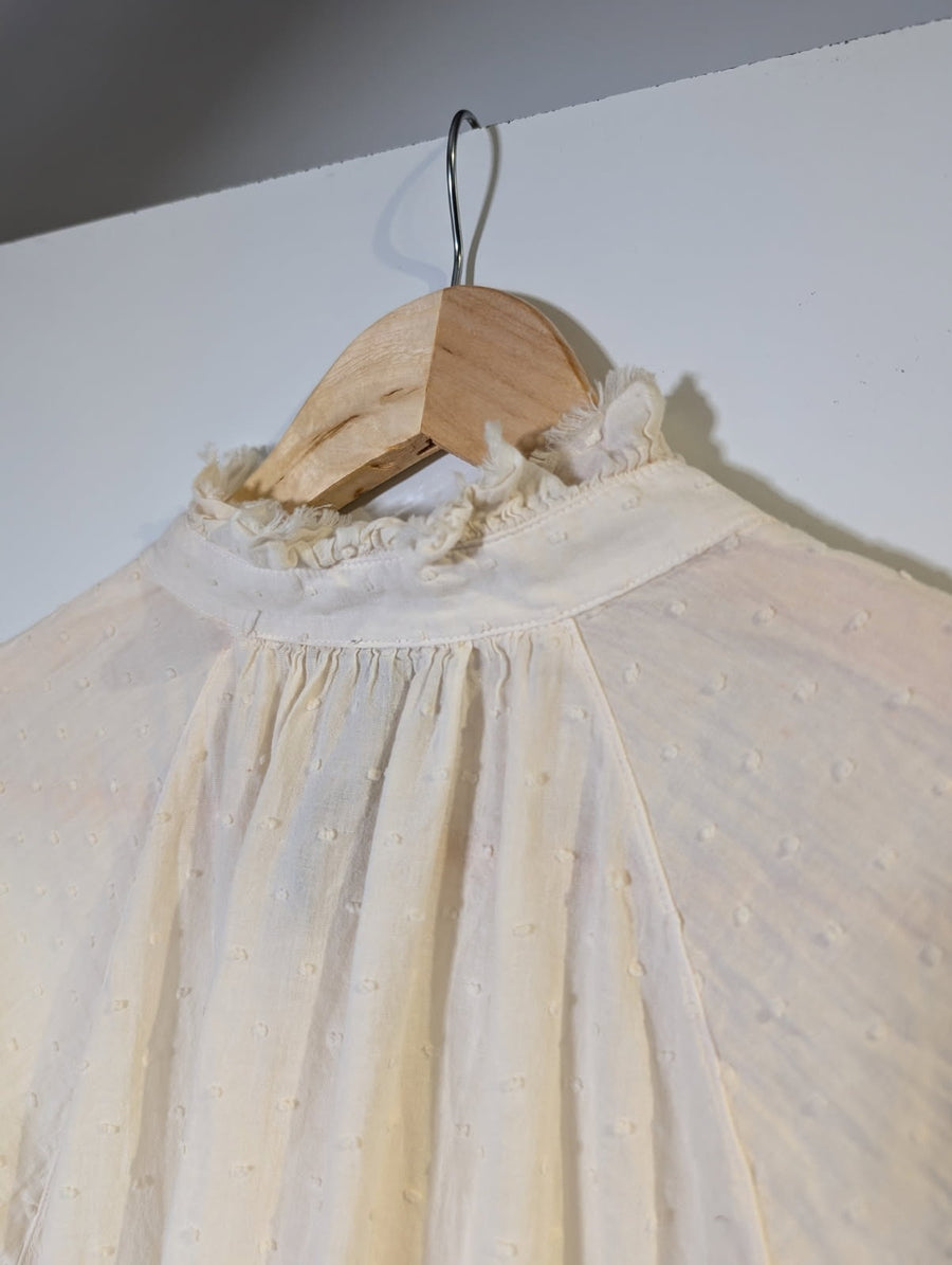 Margaret O'Leary Swiss Dot Ruffle Neck Blouse Cream Size 3 - Image 6