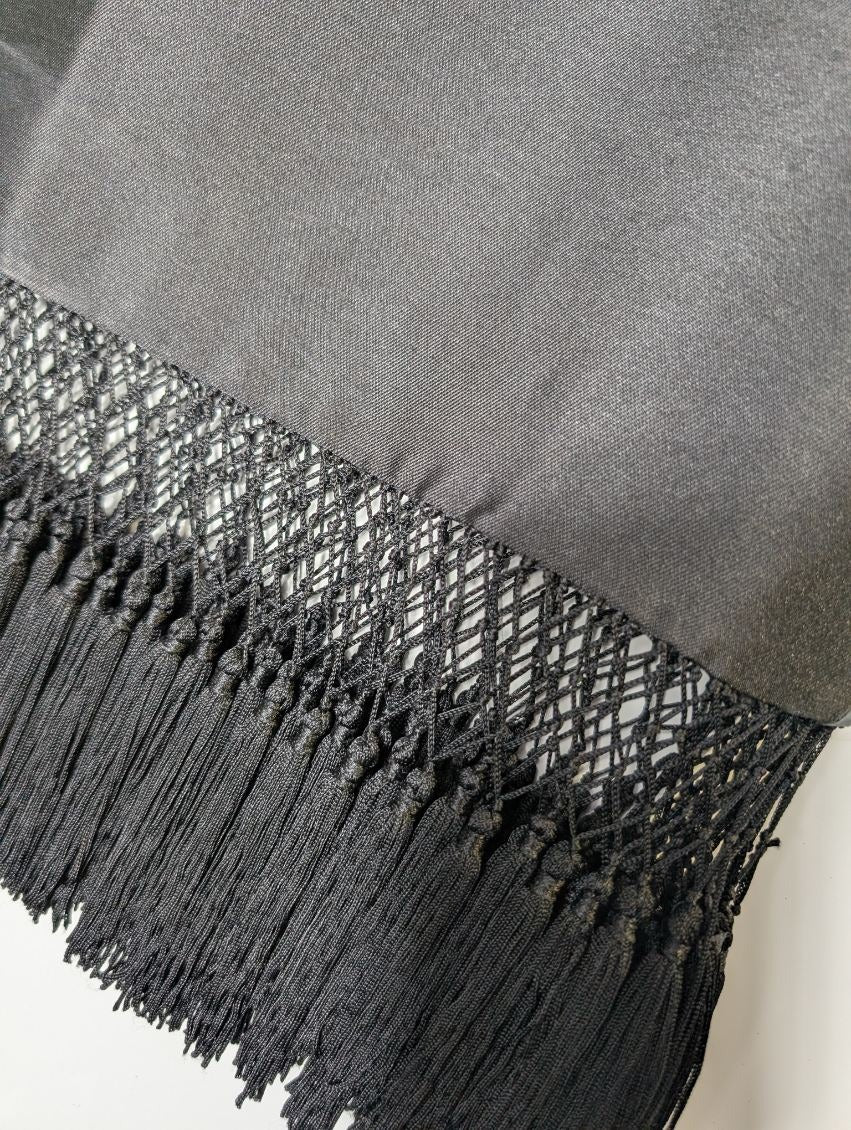 C/Meo Collective Black Satin Top - Macrame Fringe Hem - Image 5