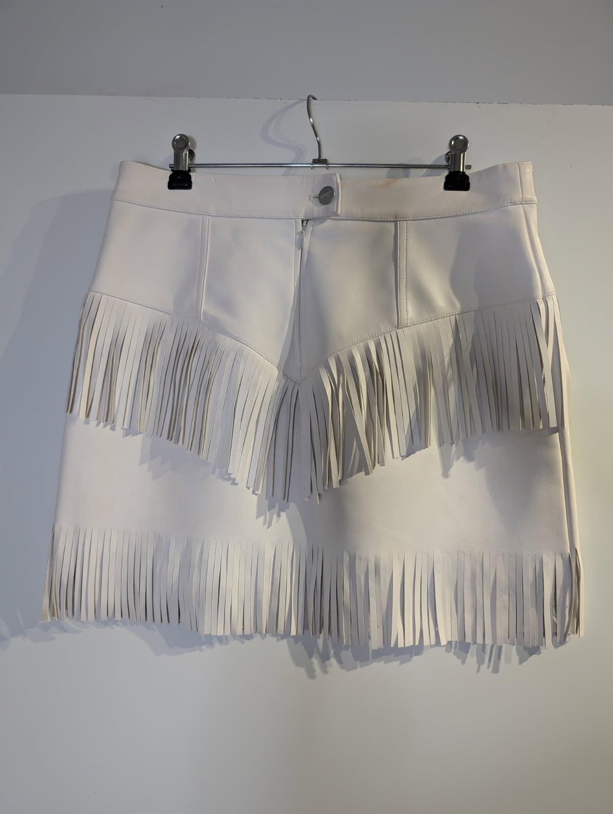 Wrangler White Faux Leather Fringe Mini Skirt - Women's Size 10 - Image 5