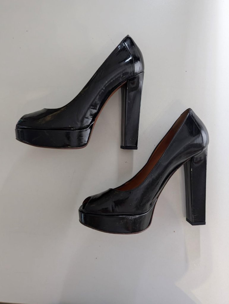 Lanvin Patent Leather Platform Peep Toe Pumps - Black Size 39 - Image 3
