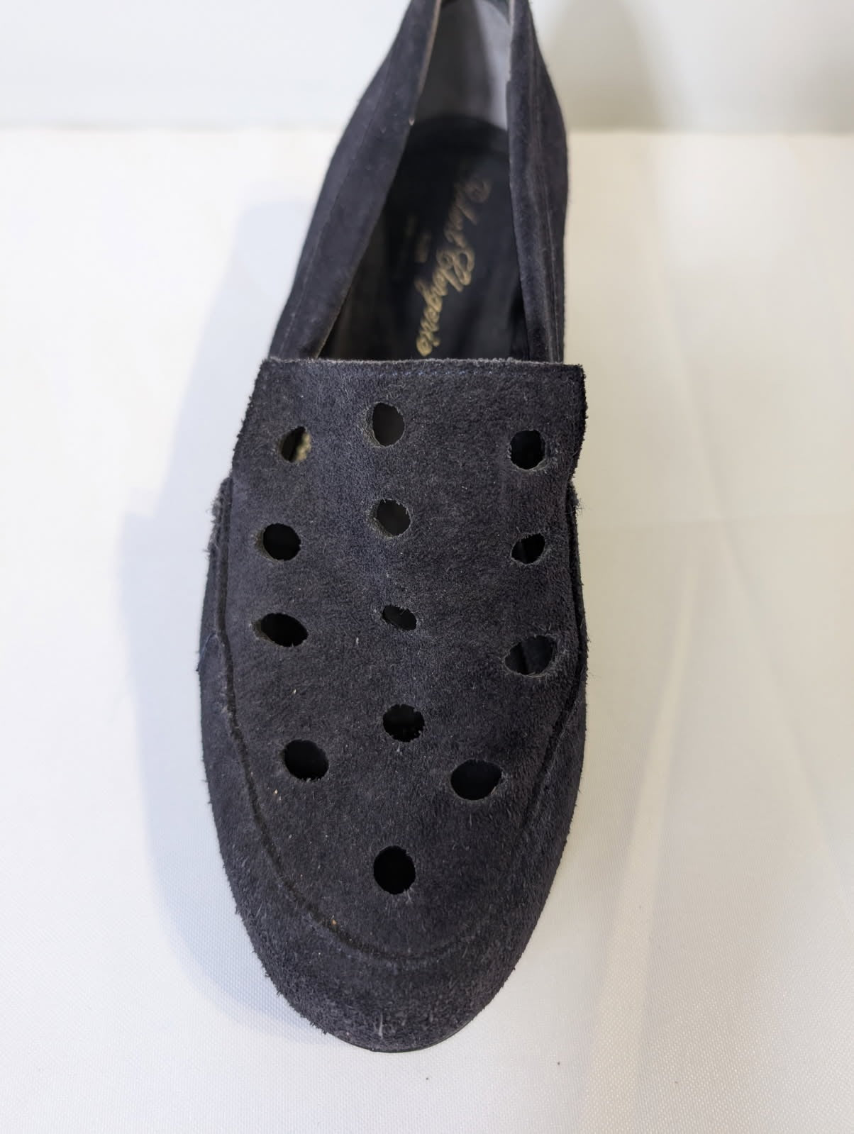 Robert Clergerie Suede Wedge Loafers Navy Perforated EU 38 - Image 5