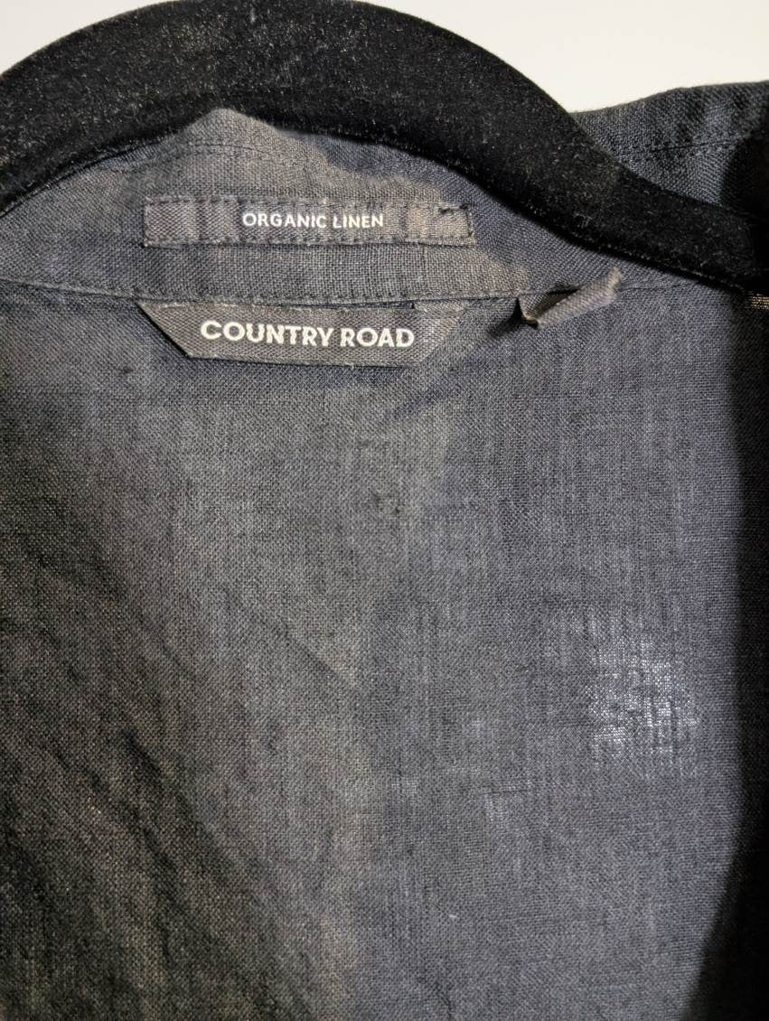 Country Road Organic Linen Short Sleeve Shirt Dark Grey Size 14 - Image 5