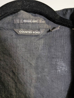 Country Road Organic Linen Short Sleeve Shirt Dark Grey Size 14 - Image 5