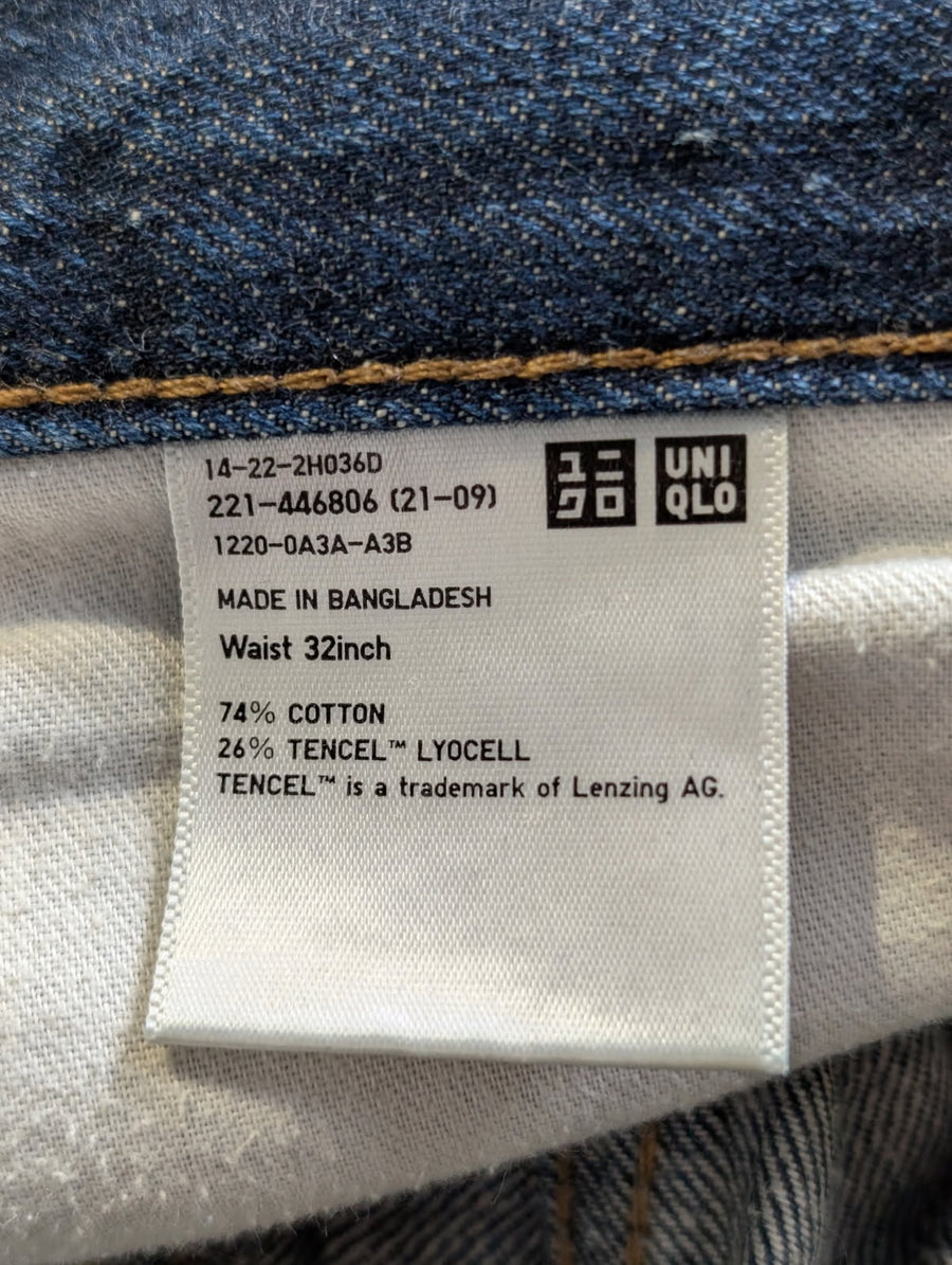Uniqlo High Rise Straight Leg Jeans Dark Blue 32 inch Waist - Image 3