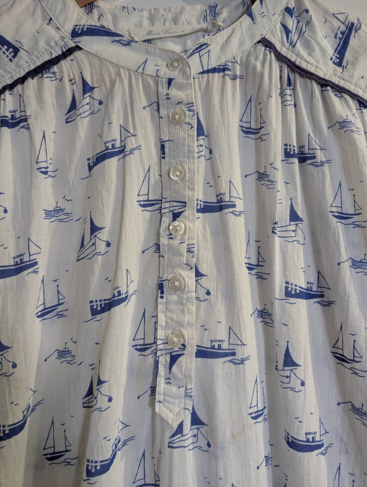 Marie Louise de Mar Sailboat Print Nightshirt White/Blue - Image 5