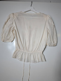 Callore Vintage Floral Embroidered Peplum Blouse Cream - Image 5