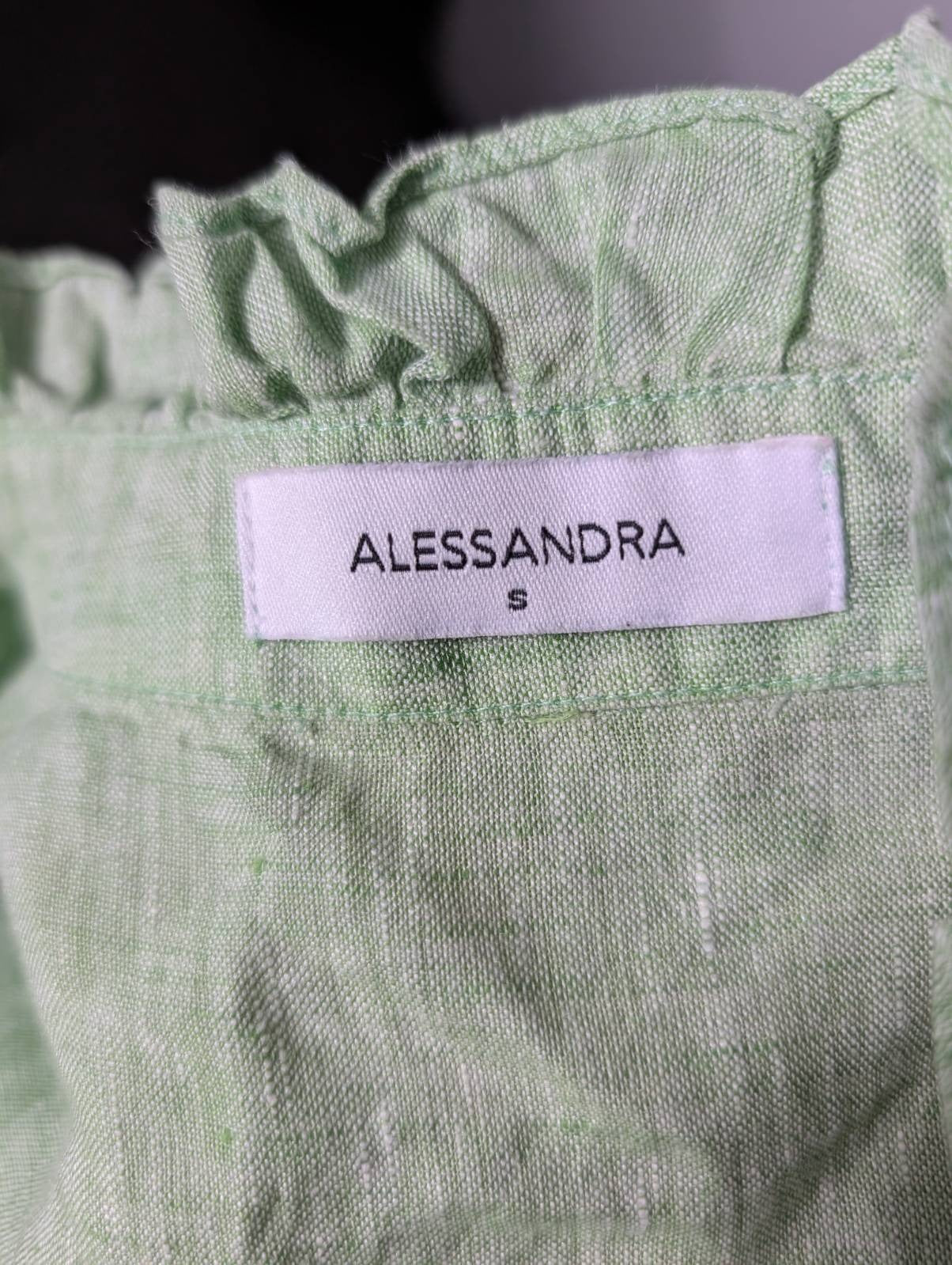 Alessandra Linen Ruffle-Front Cap-Sleeve Blouse Sage Green Size S - Image 5