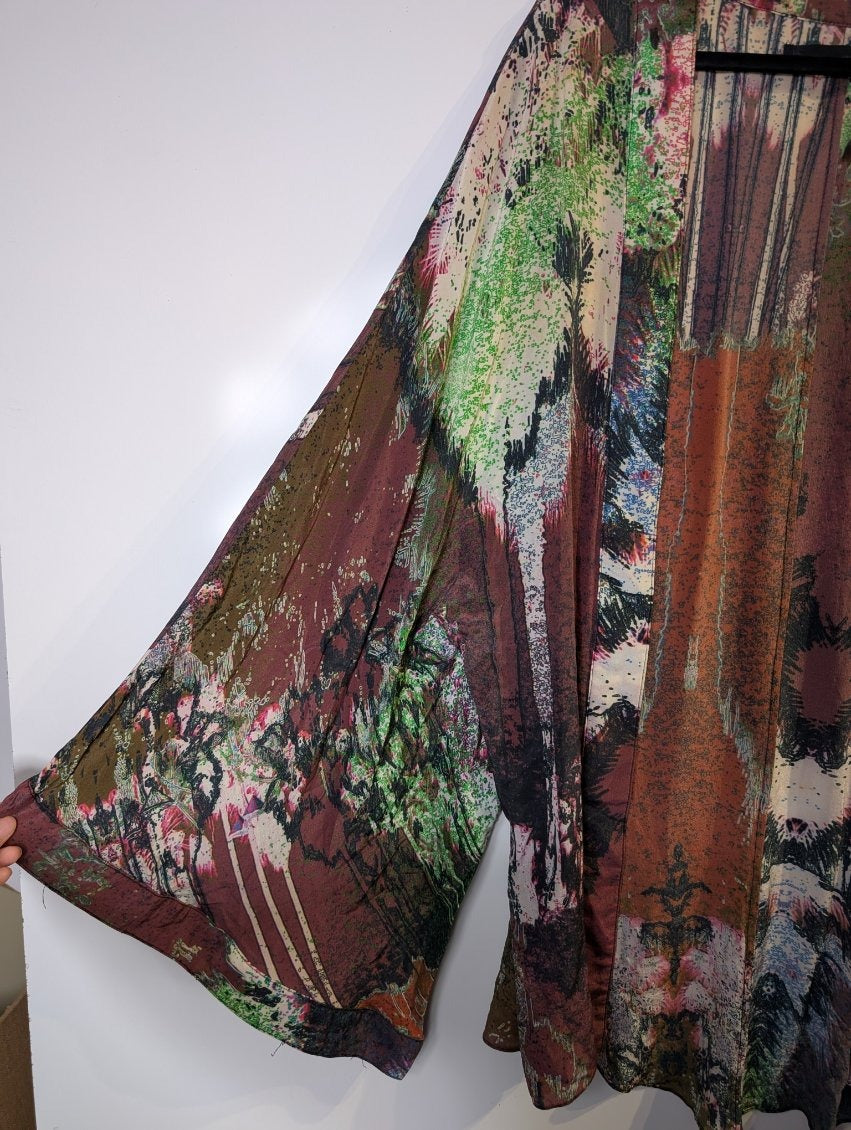 One Teaspoon Printed Silk Kimono Cardigan Multi-coloured Women's Size 10 - Image 5