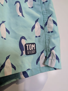 Tom & Teddy Penguin Print Swim Trunks Light Blue Men's Small - Image 5