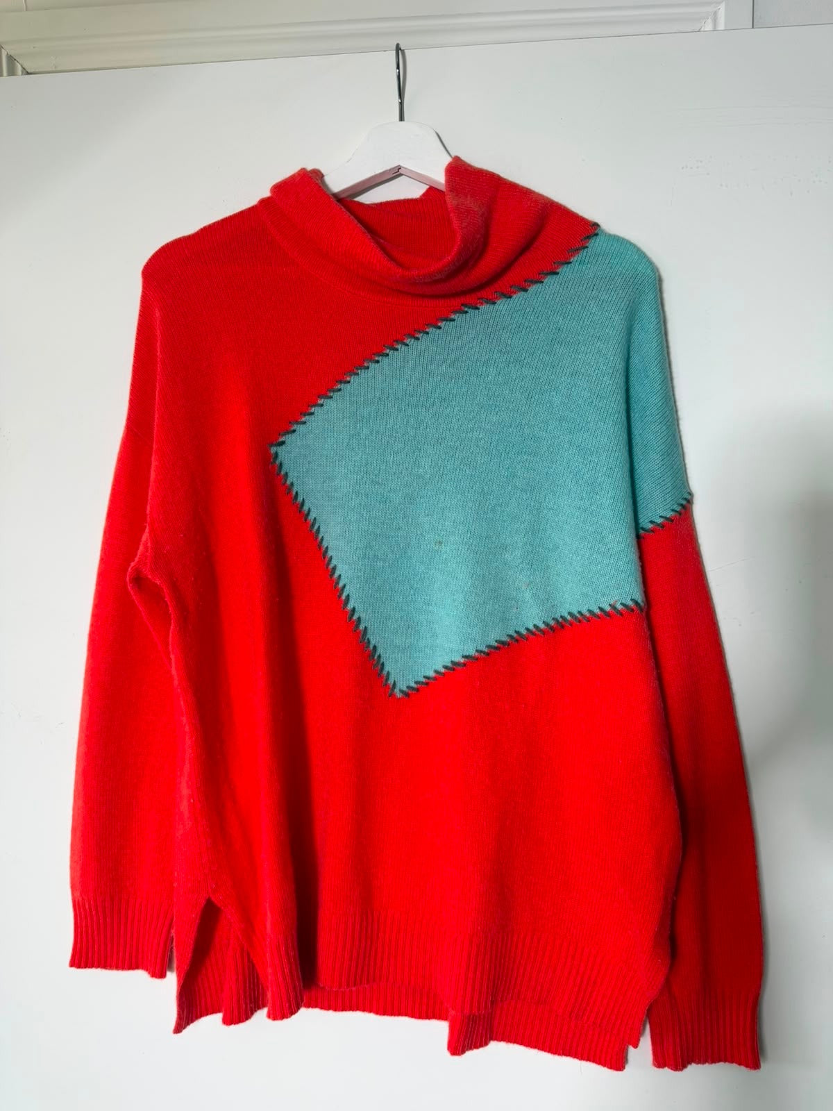 Zaket & Plover Colorblock Turtleneck Sweater Red and Teal Size M - Image 1