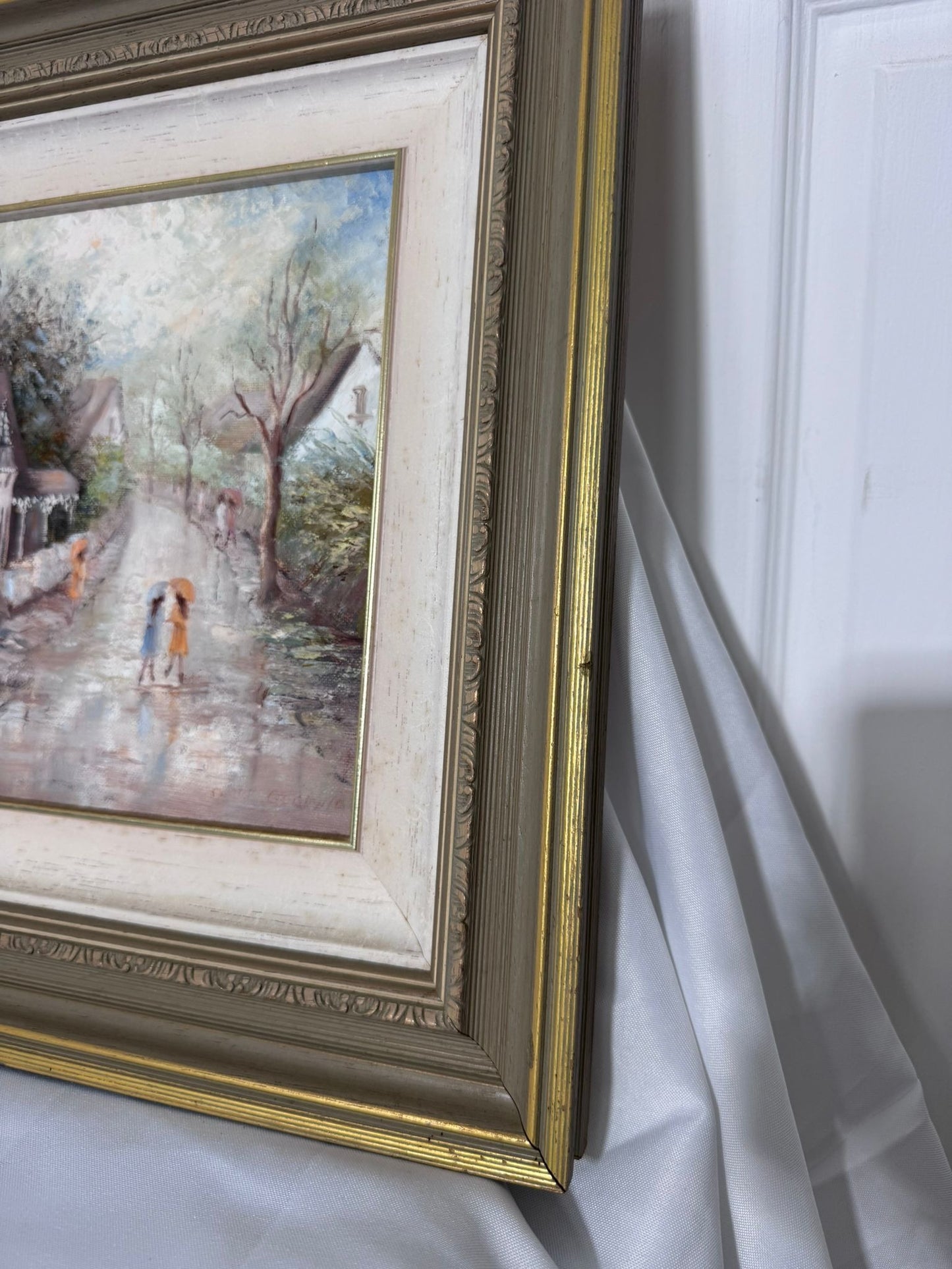 Clare Goodwin Autumn Showers Framed Oil Painting Cottage Street Scene Art - Image 6