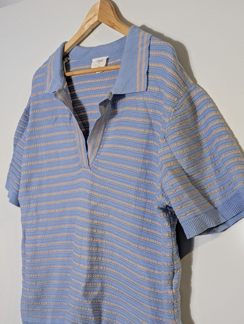 Ceres Life Organics Textured Stripe Polo Shirt - Blue/Beige - Size M - Image 5