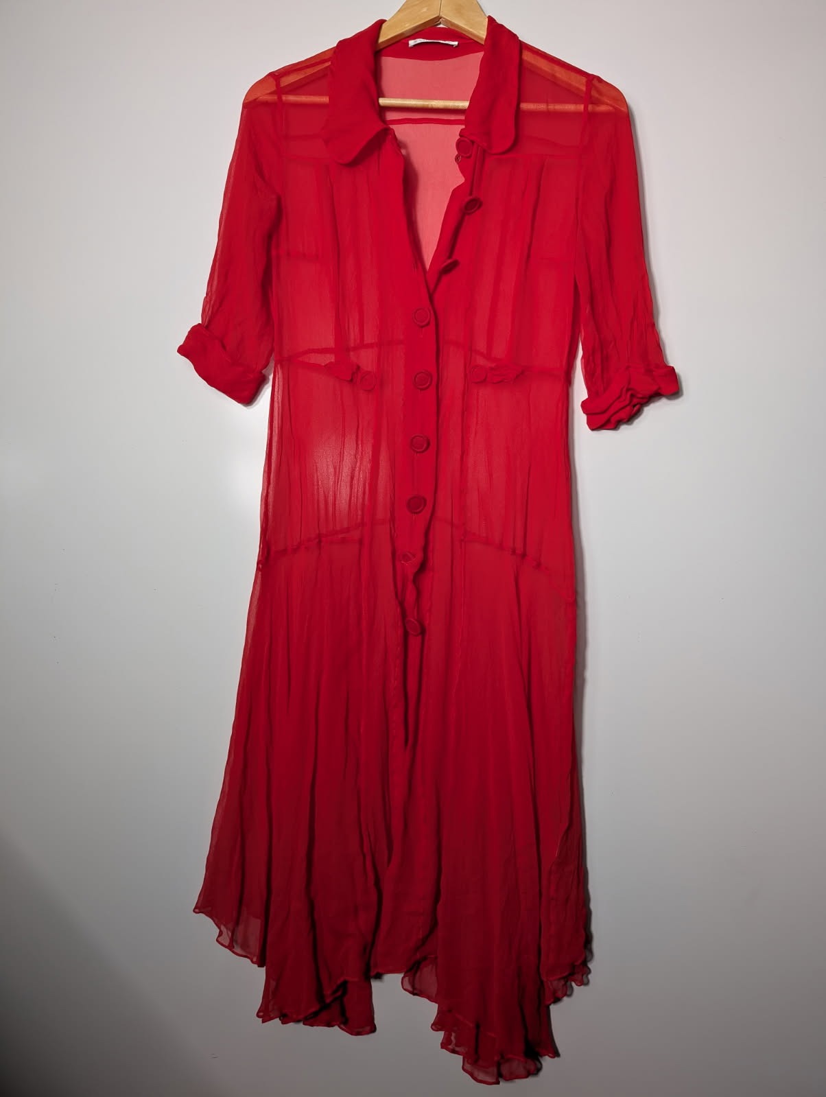 Scanlan & Theodore Red Sheer Silk Chiffon Dress - Size 8 - Image 5