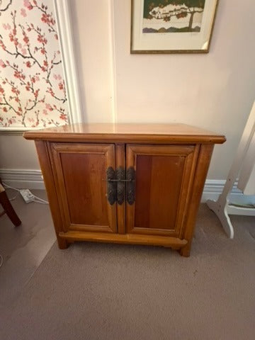 Vintage Asian-Style Wooden Cabinet with Brass Hardware Brown - Image 5