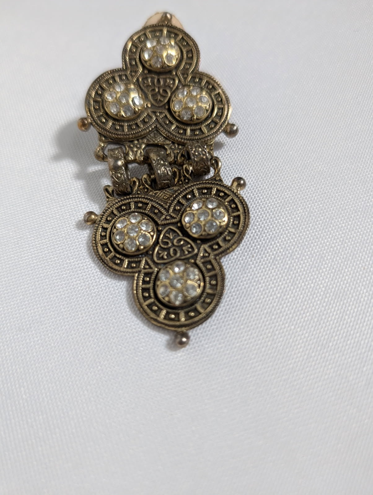 Vintage Byzantine Style Rhinestone Clip-On Earrings Gold Tone - Image 5