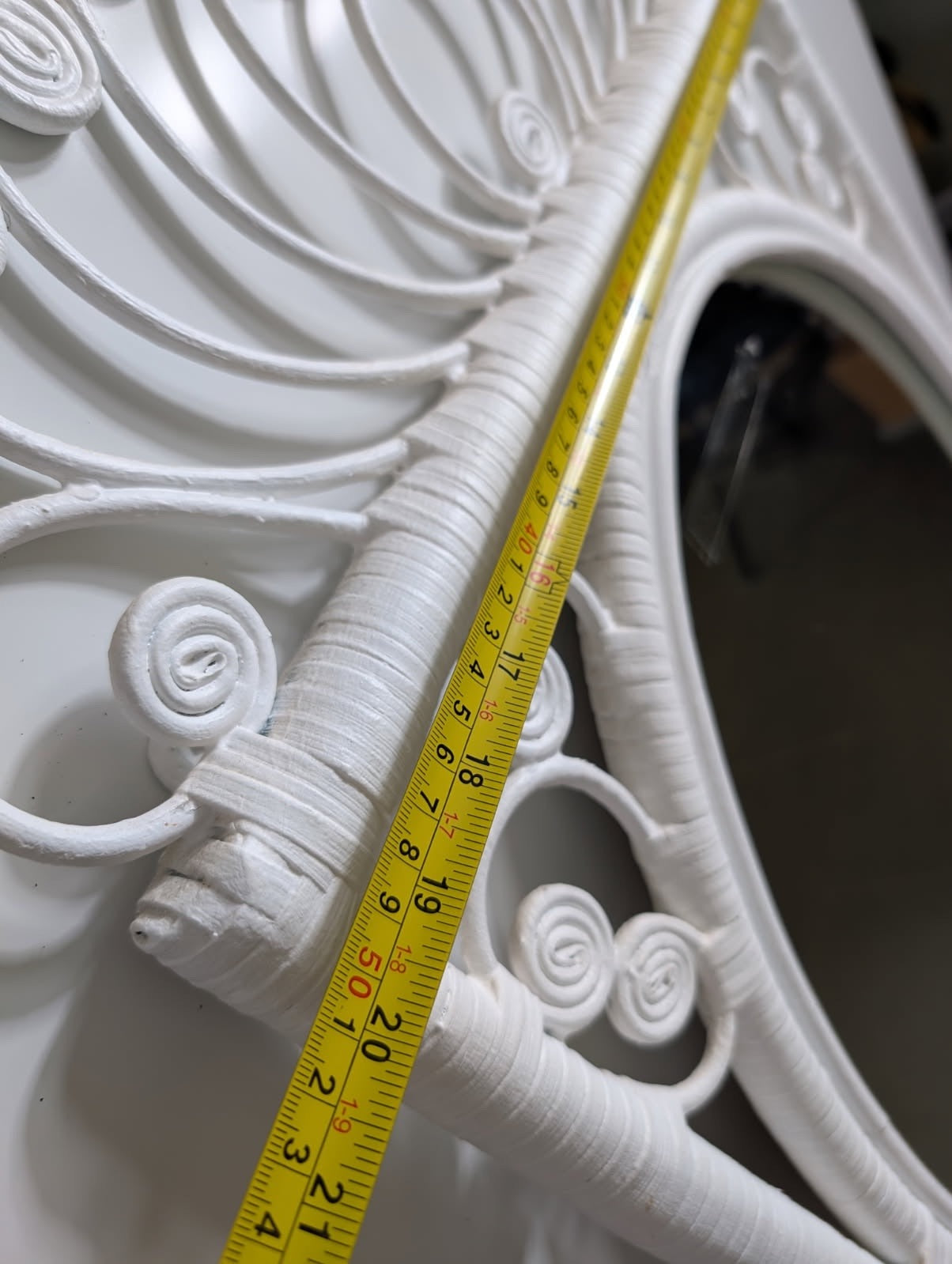 Vintage Wicker Rattan Oval Wall Mirror White Scrollwork Detail - Image 5