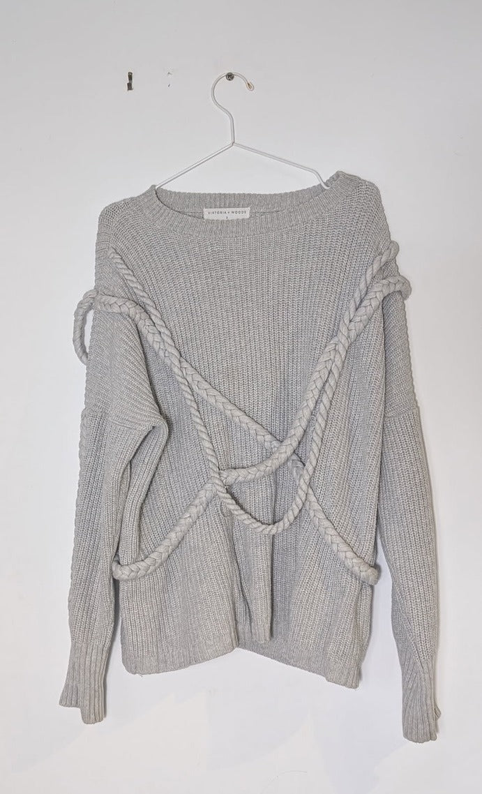 Viktoria + Woods Grey Cotton Knit Sweater - Braided Detail Size 2 - Image 5