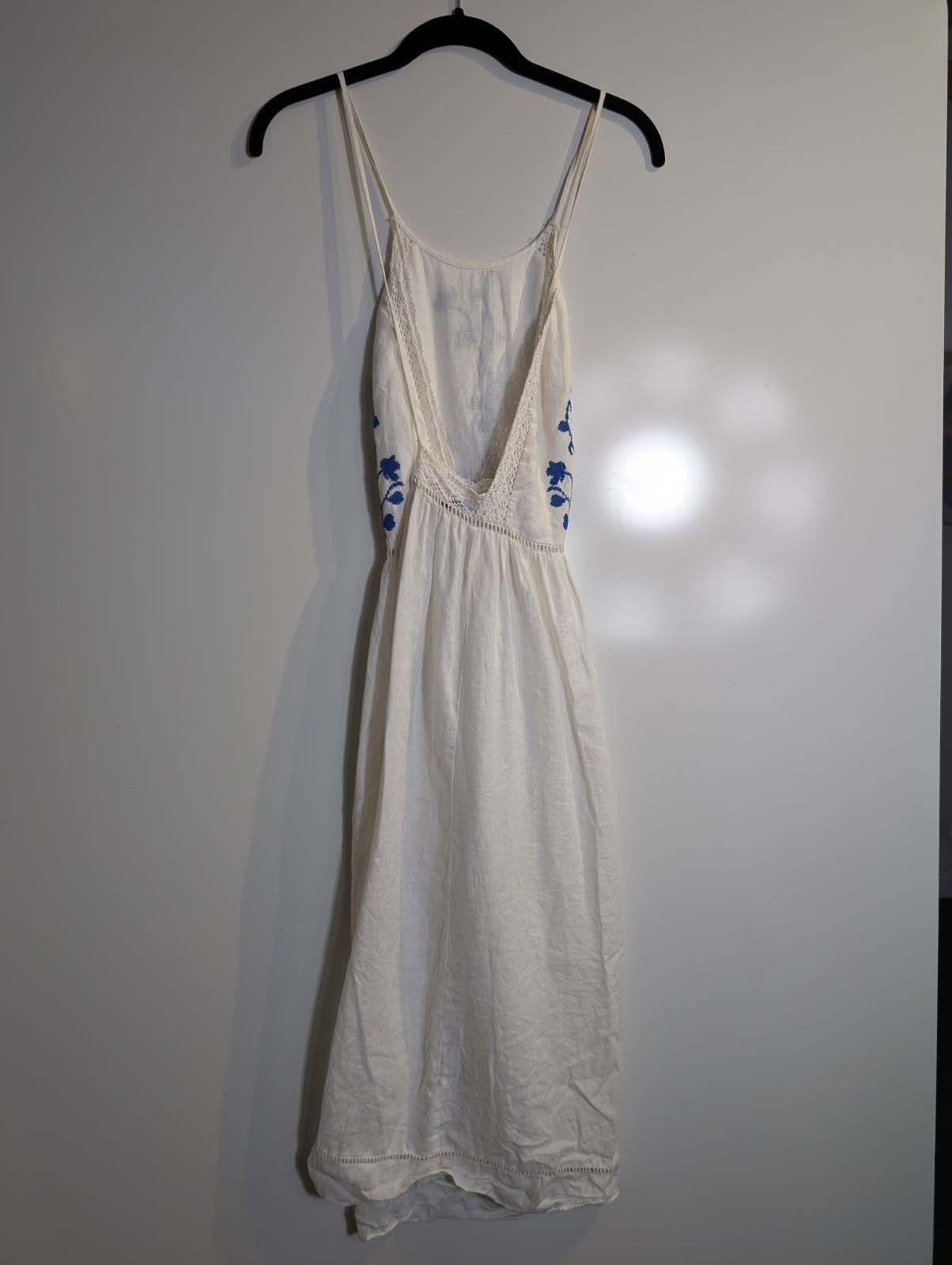 Zara Woman Embroidered Linen Blend Sundress White & Blue Floral Size S - Image 6