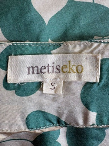 Metiseko Floral Silk A-Line Skirt Green and White Size S - Image 5