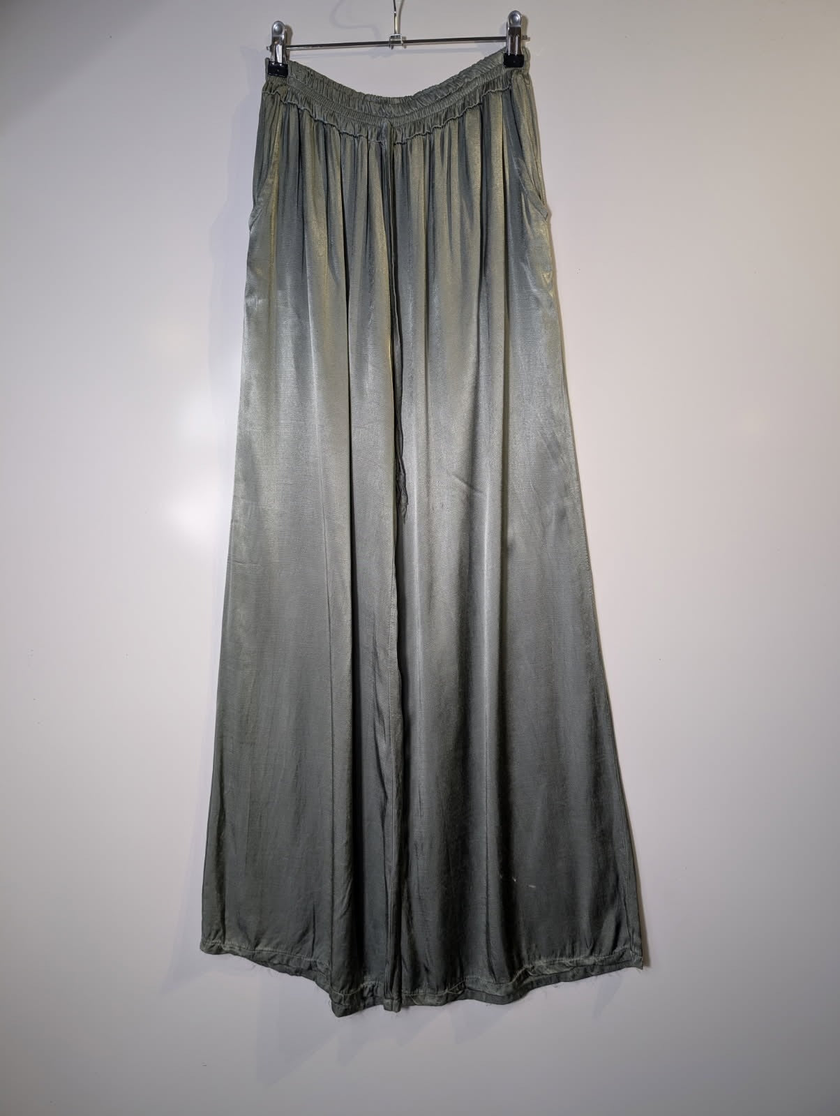 Arlequinn Paris Metallic Satin Palazzo Pants Metallic Green - Image 5