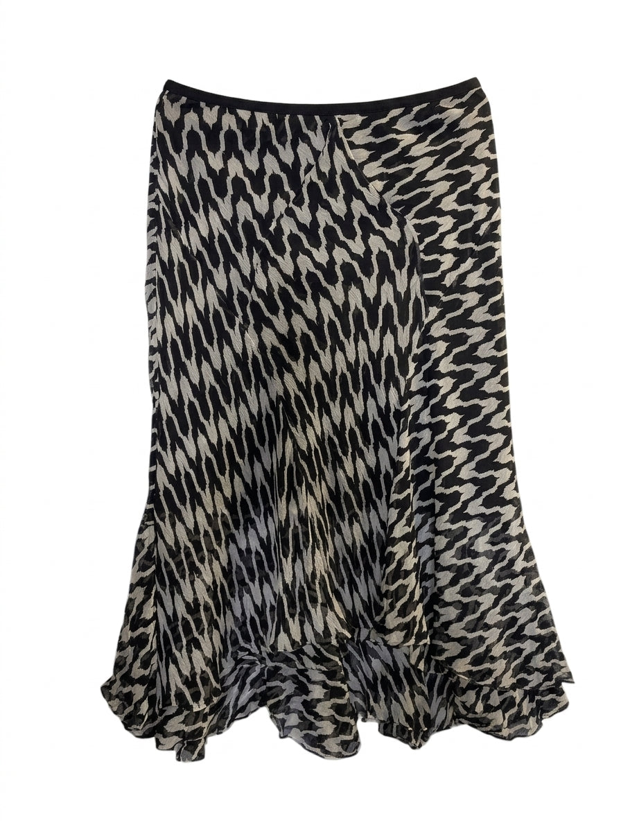 Diane Von Furstenberg Silk Asymmetrical Skirt - Black & White Abstract - Image 1