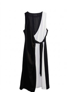 Mango MNG Black and White Colorblock Wrap Dress - Size L - Image 1