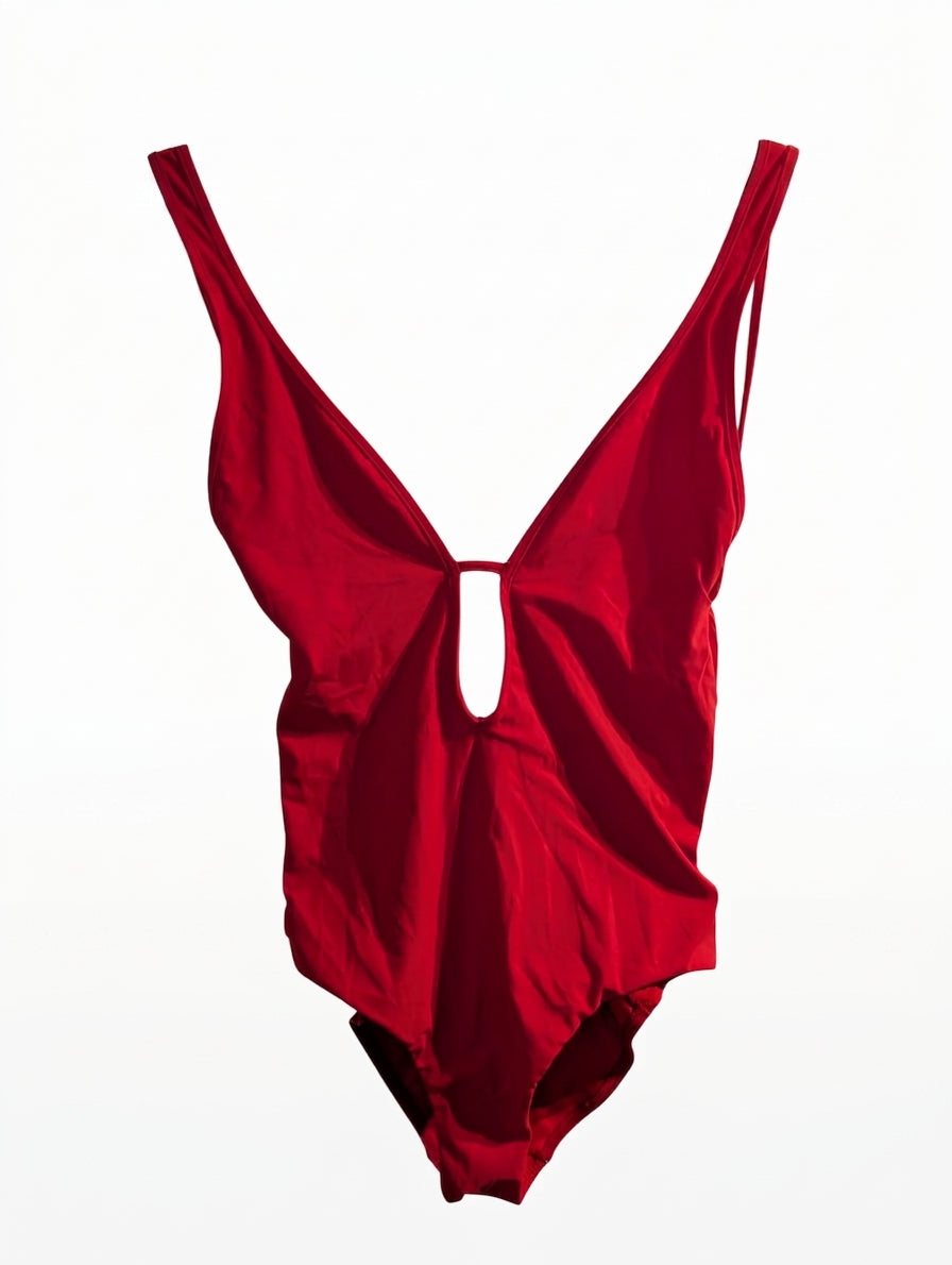 Jets Australia Red One-Piece Swimsuit - Deep V-Neck Cutout Detail - Image 1